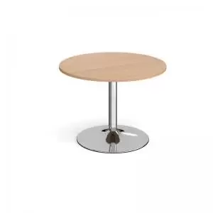 Image of Trumpet base circular boardroom table 1000mm - chrome base and beech