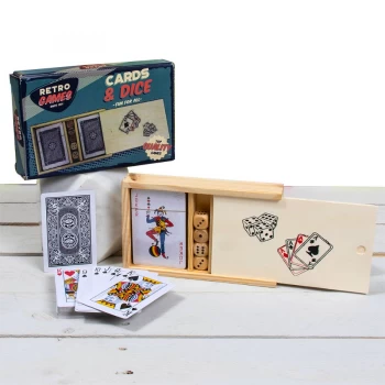 Image of Retro Games Poker Cards And Dice In a Wooden Box