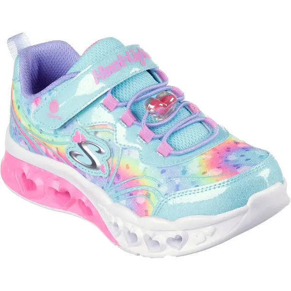 Image of Skechers Girls Flutter Heart Lights Groovy Swirl Trainers UK Size 12.5 (EU 31) Turquoise/Hot Pink SKE2210-TQHP-12.5