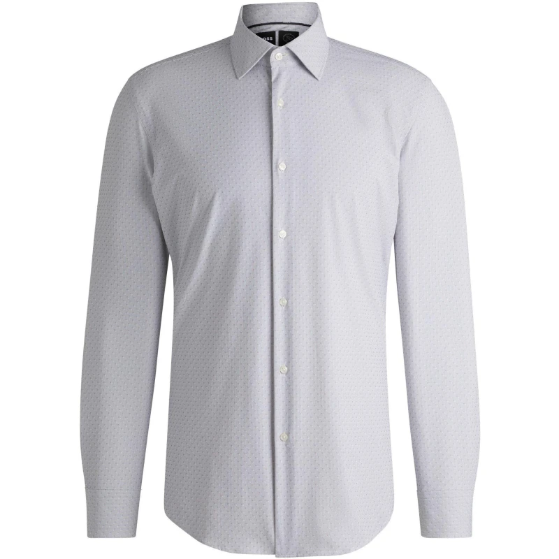 Image of Boss Mens Hank Knitted 222 Long-Sleeve Shirt Medium Grey male 15 inch