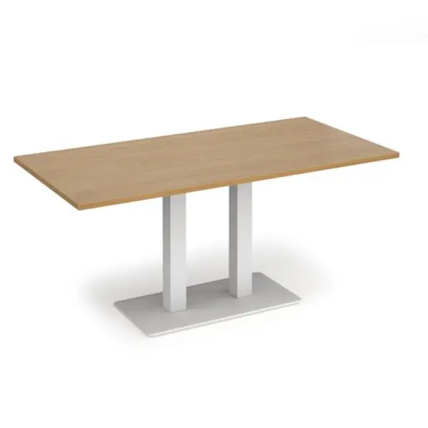 Image of Eros Eros rectangular dining table with flat white rectangular base and twin uprights 1600mm x 800mm - oak EDR1600-WH-O
