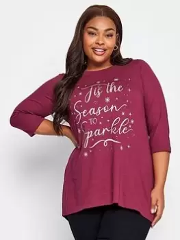 Image of Yours Ls Novelty Tee - Tis The Season To Sparkle (winter Berry), Purple, Size 16, Women