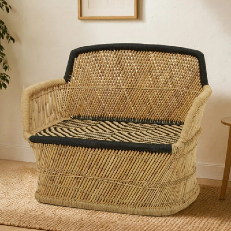 Image of Premier Housewares Rowan Two Seater Natural Sofa Black