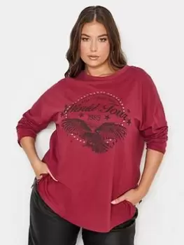 Image of Yours Ls Drop Shoulder World Tour Red, Red, Size 16, Women