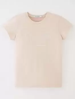 Image of Calvin Klein Jeans Girls Metallic Box Slim Fit T-Shirt - Pale Rose, Pale Rose, Size Age: 16 Years, Women
