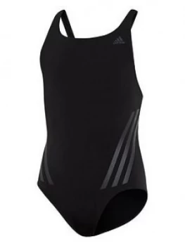 Image of adidas Youth 3 Stripe Swim Pro Suit - Black/Grey, Size 7-8 Years, Women