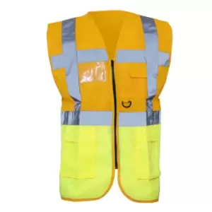 Image of Yoko Hi-Vis Premium Executive/Manager Waistcoat / Jacket (Pack of 2) (L) (Hi Vis Orange/Hi Vis Yell)