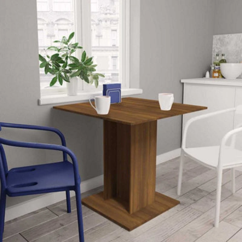 Image of Vidaxl Dining Table Brown Oak 80X80X75cm Engineered Wood, Brown 825824