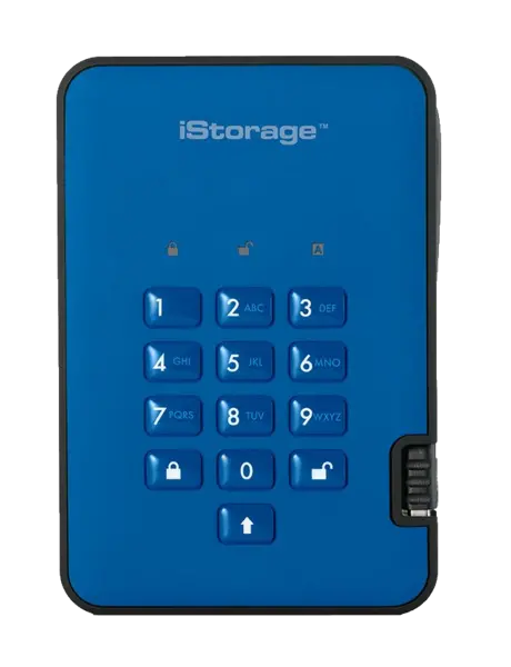 Image of iStorage diskAshur2 4TB Mobile External Hard Drive in Blue - USB3.1
