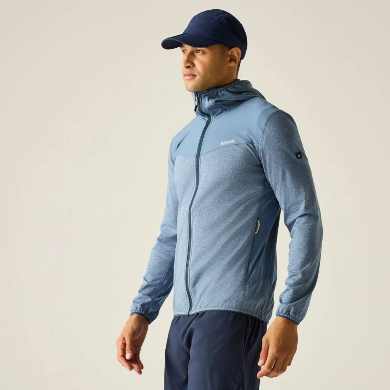 Image of Regatta Mens Finchdale Marl Full Zip Hooded Midlayer in Mid Blue Size: Medium Mid Blue Male M