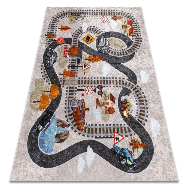 Image of RugsX Junior 51986.803 Washing Carpet Train Tracks, Locomotive For Children 140X190 Cm