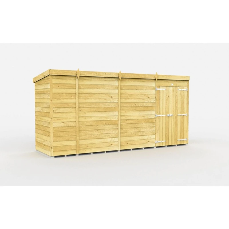 Image of Buttercup Farm 13 x 4 Feet Pent Shed - Double Door W/O Window - L118 x W387 x H201cm in Brown Brown Unisex