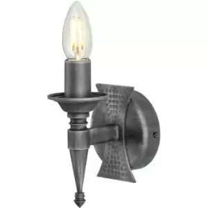 Image of Wall Light Wrought Iron Beaten Metal Small Compact Black Silver LED E14 60W