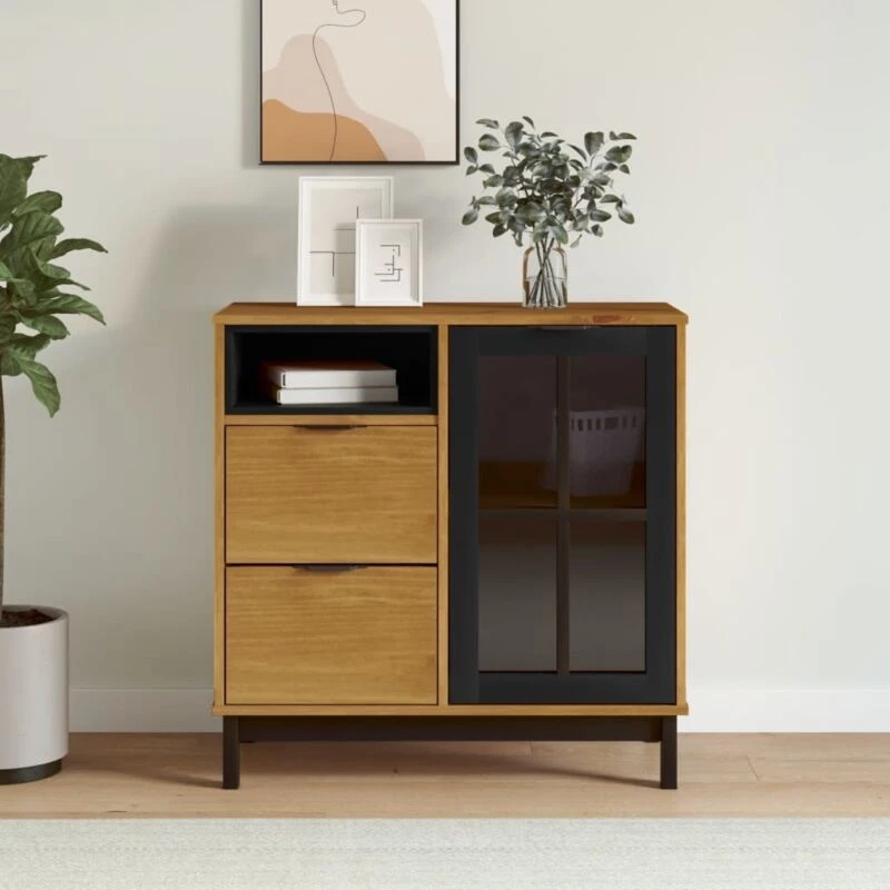 Image of VIDAXL Sideboard with Glass Door flam 80x40x80cm Solid Wood Pine Vidaxl 8721012107618