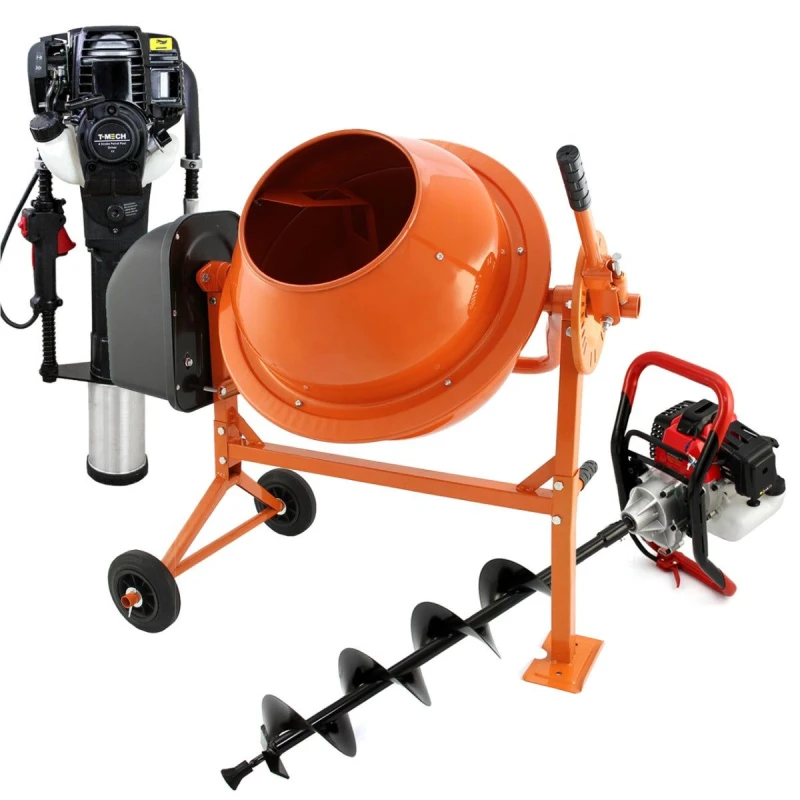 Image of MonsterShop T-Mech Earth Auger, Cement Mixer And 120mm 4 Stroke Post Driver