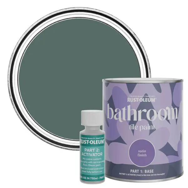 Image of Rust-Oleum Bathroom Tile Paint, Satin Finish - Deep Sea 750ml -