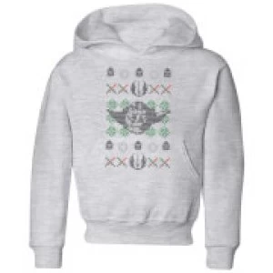 Image of Star Wars Yoda Face Knit Kids Christmas Hoodie - Grey - 9-10 Years