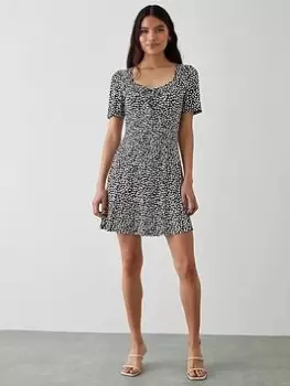 Image of Dorothy Perkins Printed Tie Front Mini Dress - Mono, Multi, Size 18, Women