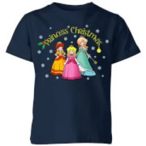 Image of Nintendo Super Mario Princess Christmas Kid's T-Shirt - Navy - 11-12 Years