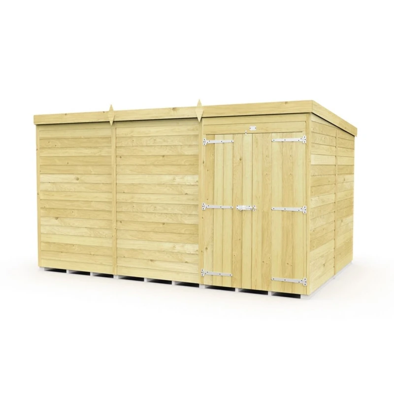Image of Buttercup Farm 12 x 8 Feet Pent Shed - Double Door W/O Window - L231 x W358 x H201cm in Brown Brown Unisex