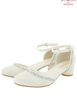 Image of Monsoon Girls Storm Summer Dazzle Trim Two Part Shoe - Ivory, Size 6 Older