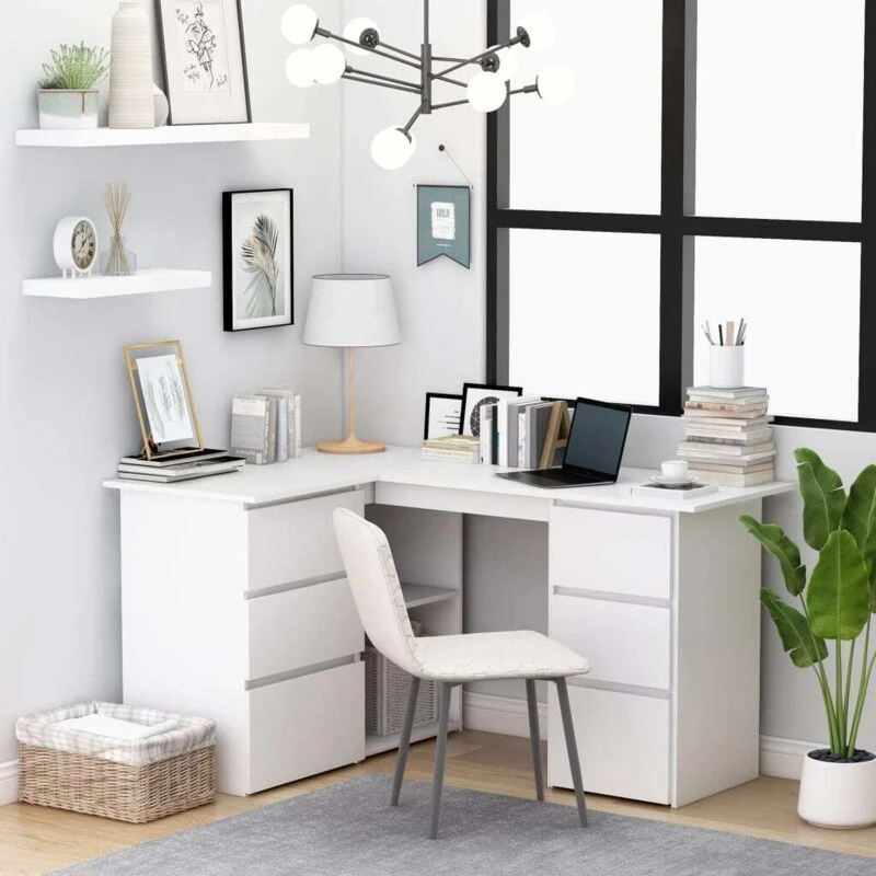 Image of Corner Desk White 145x100x76cm Chipboard