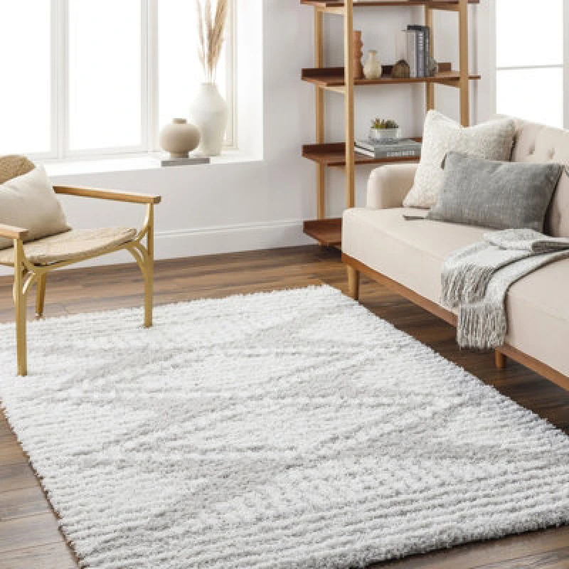 Image of Livabliss Shaggy Modern Plush Pile Light Grey Nuria Area Rug 160 X 220 Cm - Easy Care, Non Shedding, Ideal For Living Room & Bedroom