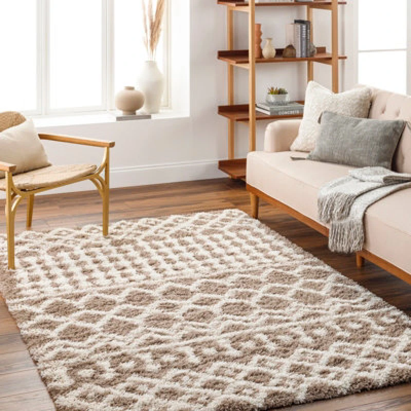 Image of Livabliss Shaggy Geometric Plush Pile Taupe Nour Area Rug 160 X 220 Cm - Easy Care, Non Shedding, Ideal For Living Room & Bedroom