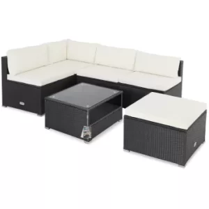 Image of 5 Seater Poly Rattan Corner Sofa Black/Cream with Extra Thick Cushions