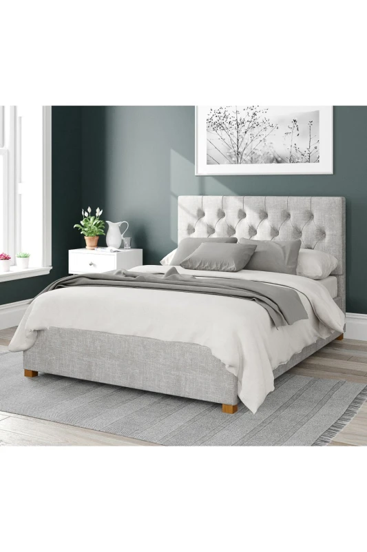 Image of Aspire Aspire Olivier Upholstered Ottoman Storage Bed, Pure Pastel Cotton Fabric in Grey Size: Double Grey Double Unisex 5057632169068