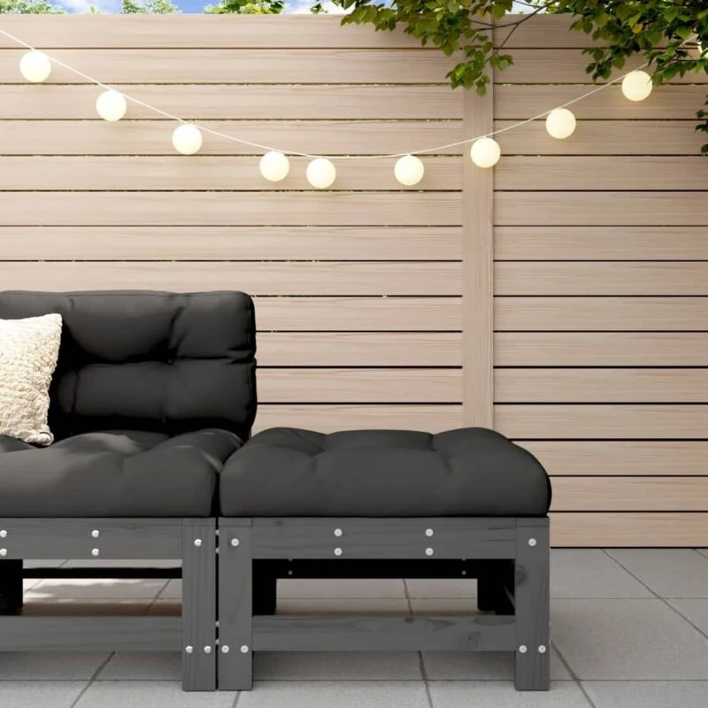 Image of VIDAXL Garden Footstool with Cushion Grey Solid Wood Pine Vidaxl 8720845802721