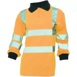 Image of Yoko Ladies/Womens Hi-Vis Long Sleeve Polo Shirt (S) (Hi Vis Orange) - Hi Vis Orange