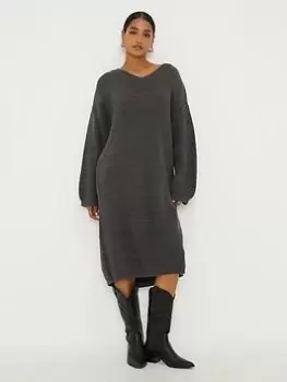 Image of Dorothy Perkins V Neck Knitted Midi Dress - Charcoal, Grey, Size XL, Women