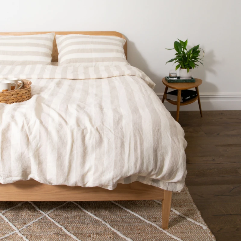 Image of Native Natural Natural Stripes Super King 100% Linen Duvet Cover (260x220cm) in Off-White Off-White Unisex Super King