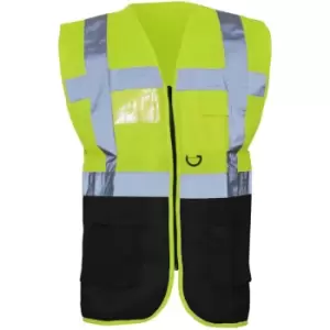 Image of Yoko Hi-Vis Premium Executive/Manager Waistcoat / Jacket (Pack of 2) (L) (Hi Vis Yellow/Black) - Hi Vis Yellow/Black