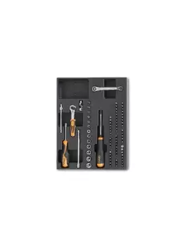 Image of Beta Tools T85 72pc 1/4 D Ratchet Bit Socket & Accessory Set Tray for Roller Cab