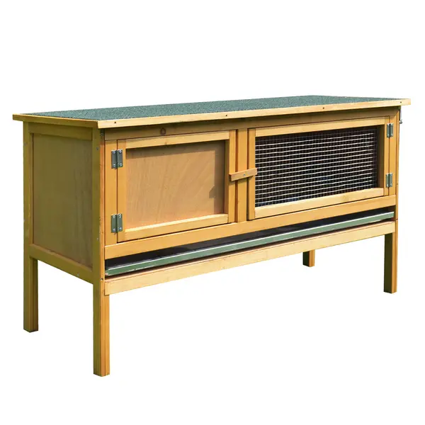 Image of PawHut Wooden Rabbit Hutch Guinea Pigs House Outdoor Small Animal Bunny Cage w/ Hinged Top Slide out Tray 115 x 44.3 x 65 cm