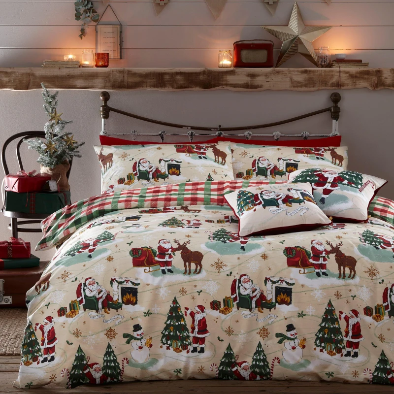 Image of Furn Furn Jolly Santa Christmas Reversible Duvet Cover Set Size: Single Multi Single Unisex 5025532709042