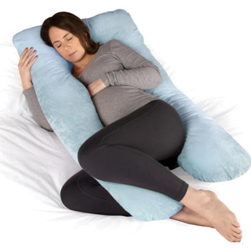 Image of Dreamcatcher Blue Pregnancy Pillow, U Shaped Shredded Memory Foam Maternity Cushion Machine Washable & Removable Velvet Cover