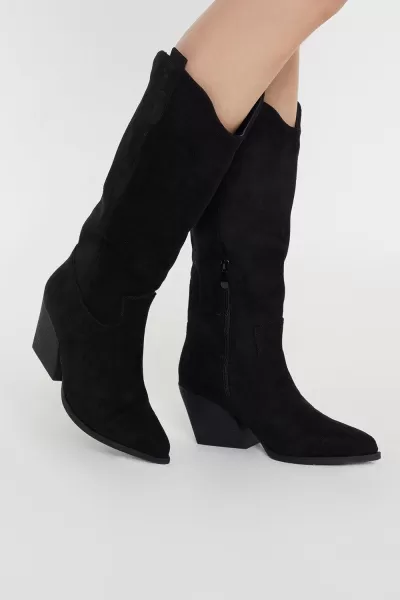 Image of Dorothy Perkins Kacey Clean Knee High Western Boots Natural Black