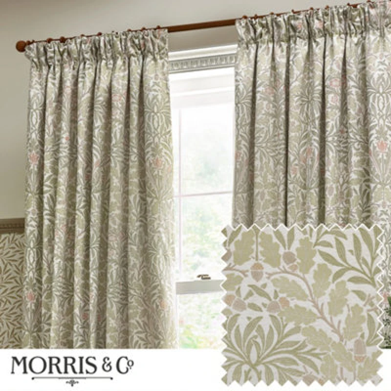 Image of Morris & Co Morris & Co Acorn Multi Floral Jacquard Room Darkening Pencil Pleat Curtains in Stone Size: 168cm width x 137cm drop Stone 168cm width x