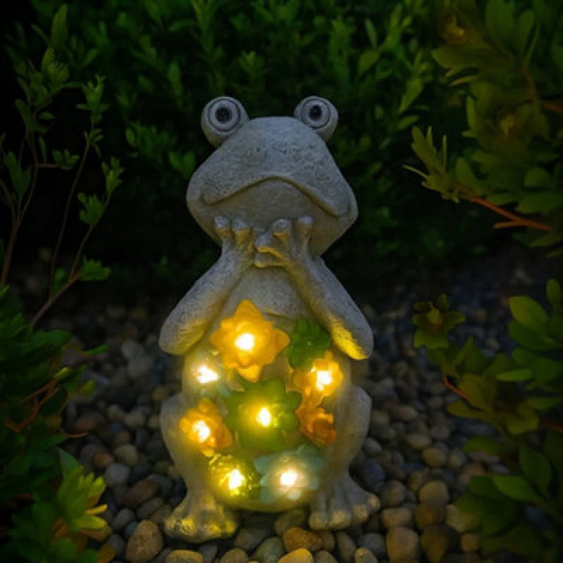 Image of ILFD Group Ltd Solar Frog Garden Ornament 24Cm / 9.5"