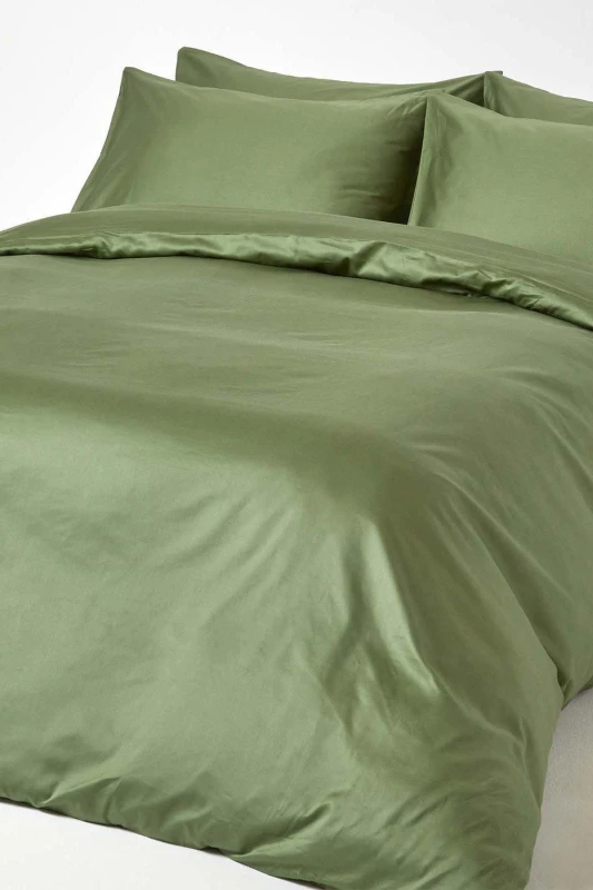 Image of Homescapes Moss Green Organic Cotton Duvet Cover Set 400 Tc, Single