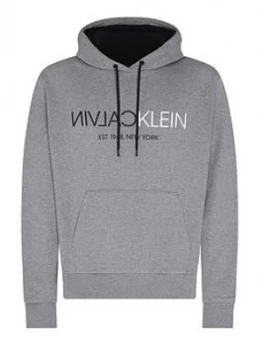 Image of Calvin Klein Text Reverse Front Logo Overhead Hoodie - Grey, Size XS, Men