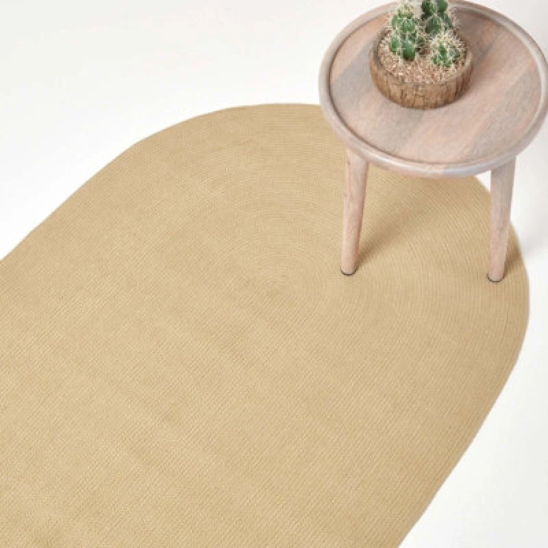 Image of Homescapes Linen Handmade Woven Braided Oval Rug, 50 X 80 Cm