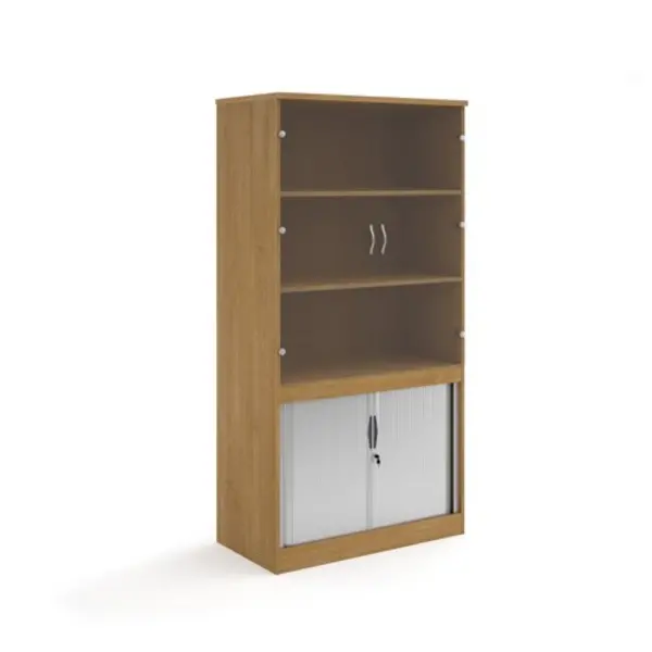 Image of Systems Systems combination unit with tambour doors and glass upper doors 2000mm high with 2 shelves - oak Oak TG20O