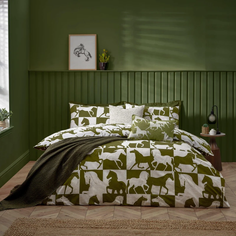 Image of Herve Reversible Duvet Cover Set Olive, Olive / Super King