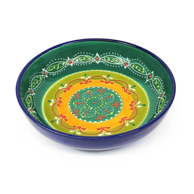 Image of Verano Spanish Ceramics Classic Spanish Hand Painted Kitchen Dining Food Bowl 26cm in Orange Orange Unisex