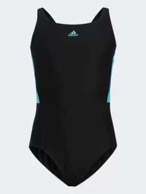 Image of Boys, adidas Colorblock 3-stripes Swimsuit, Black/White, Size 5-6 Years
