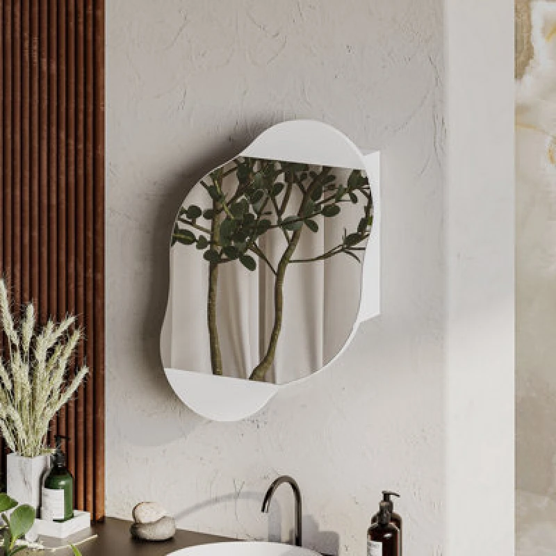 Image of Decortie 1 Door 'Cloud' Unique Design Mirrored Bathroom Cabinet Wall-Mounted Storage Unit in White White Unisex